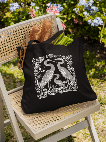 Sac en coton écolo noir - Imprimé de hérons