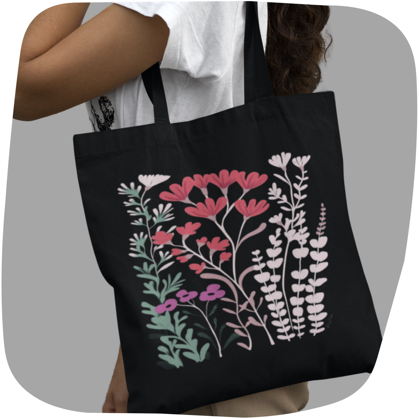 Sac tote en matériaux recyclés - Imprimé de fleurs