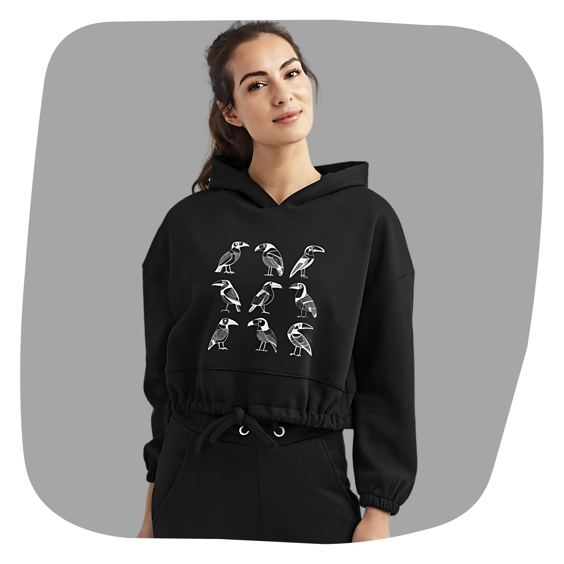 Sweat à capuche court Bella - Motif d'oiseaux - rose zombie