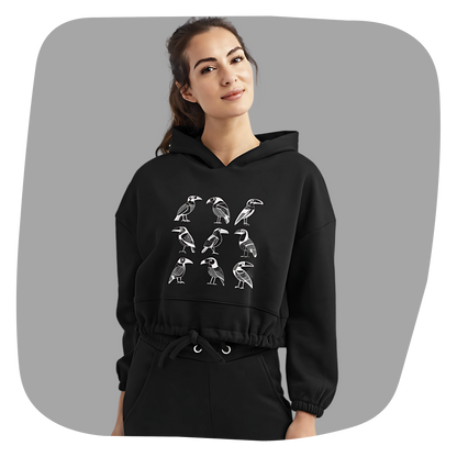 Sweat à capuche court Bella - Motif d'oiseaux - rose zombie