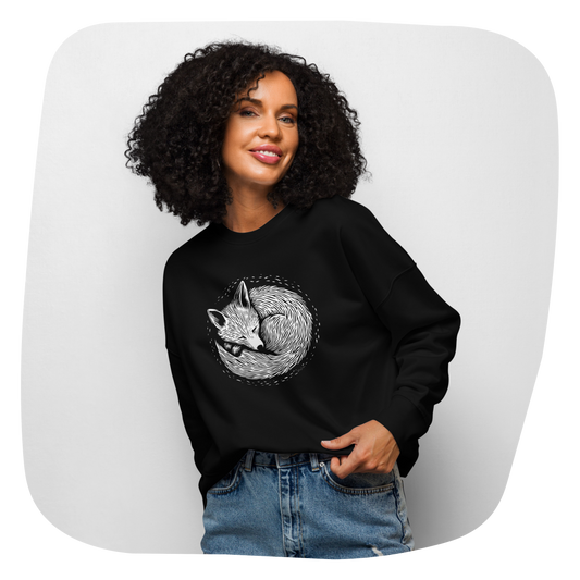 Pull court  en coton bio Foxy - Motif de renard - rose zombie