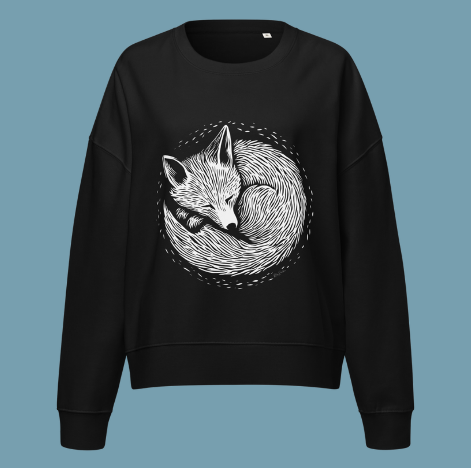 Pull court  en coton bio Foxy - Motif de renard - rose zombie