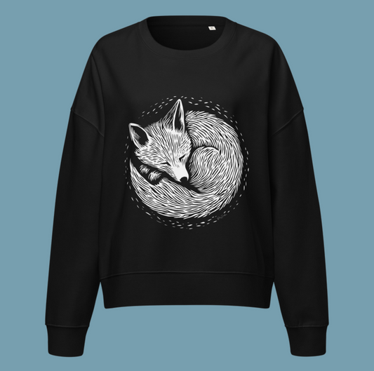 Pull court  en coton bio Foxy - Motif de renard - rose zombie