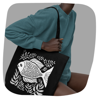 Sac tote en coton 100% bio - Motif marin - rose zombie