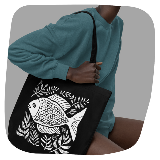 Sac tote en coton 100% bio - Motif marin - rose zombie
