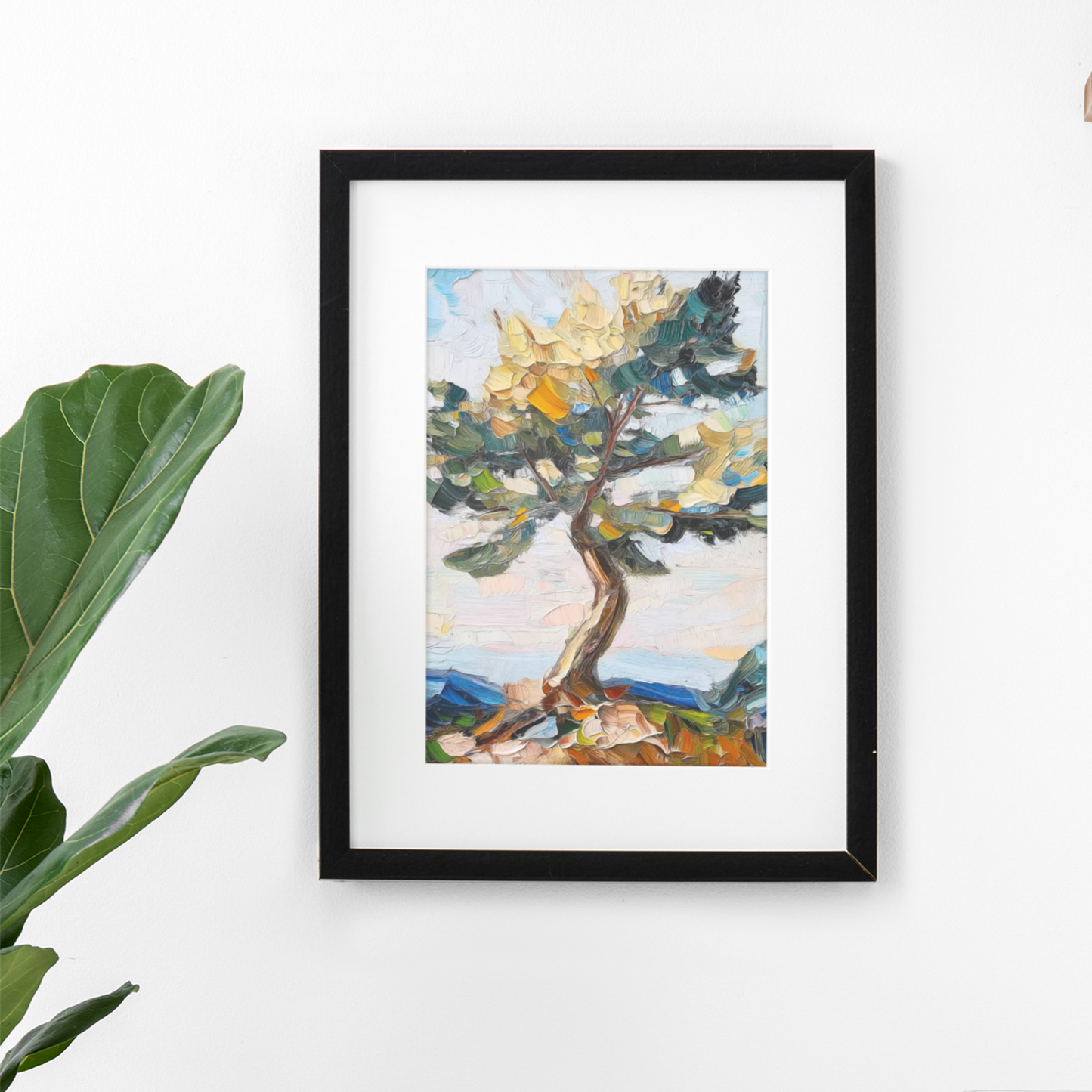 Póster impreso de un paisaje de estilo impresionista.