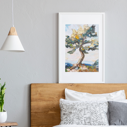 Póster impreso de un paisaje de estilo impresionista.