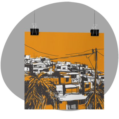 Caribbean landscape in sketch style