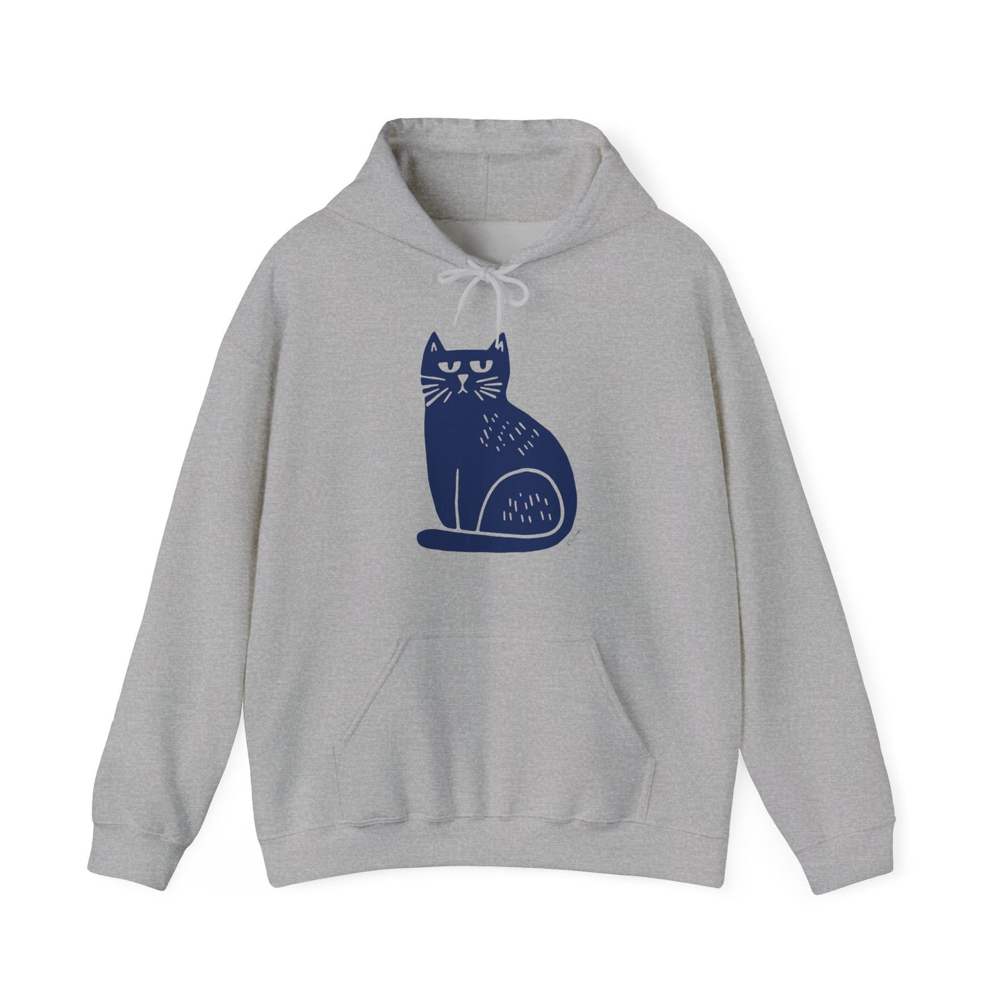 Sweat à capuche en coton durable – Chat bleu minimaliste