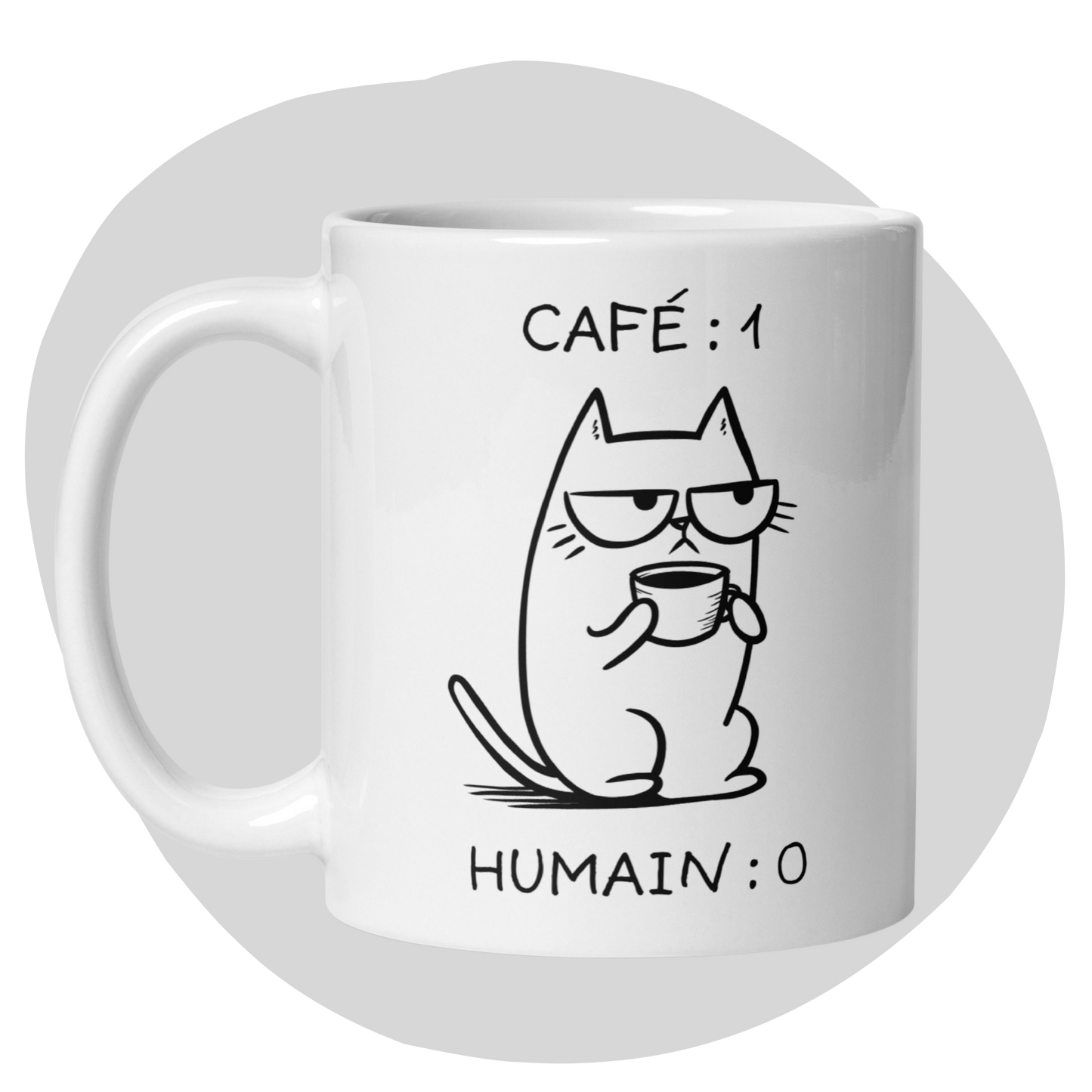 Tasse festive de 11 oz en céramique - Chat grincheux vs humain