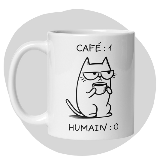 Tasse festive de 11 oz en céramique - Chat grincheux vs humain