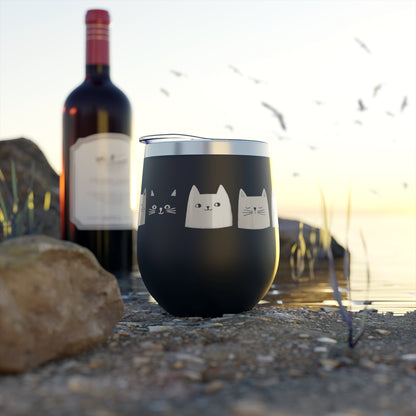 Tasse noire isotherme de 12 oz en inox - Motif adorable de chats