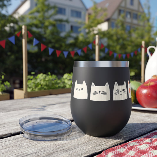 Tasse noire isotherme de 12 oz en inox - Motif adorable de chats