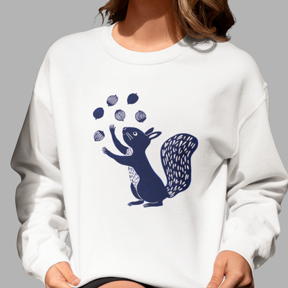 Sweatshirt en coton bio - Imprimé minimaliste d'un écureuil joueur
