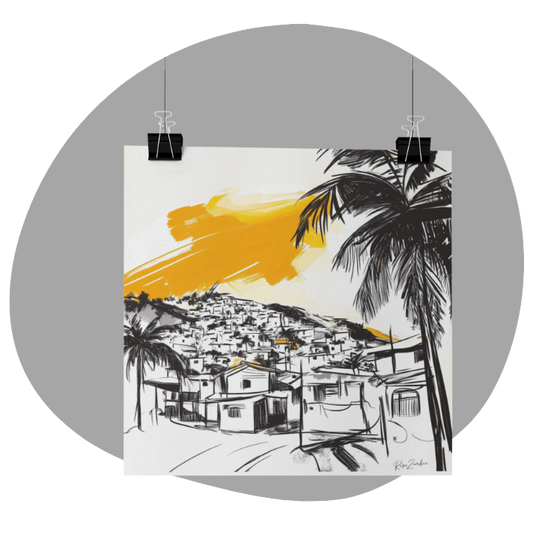 Poster imprimé écolo - Paysage des Caraïbes en style sketch