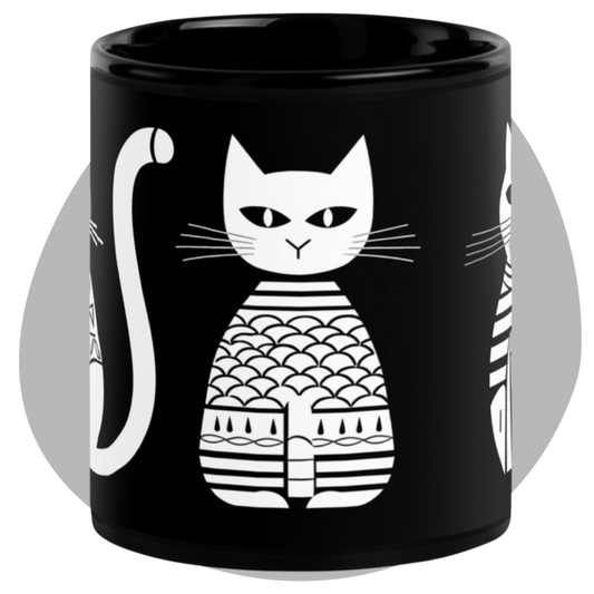 Tasse noire en céramique de 11 oz - Imprimé de chats