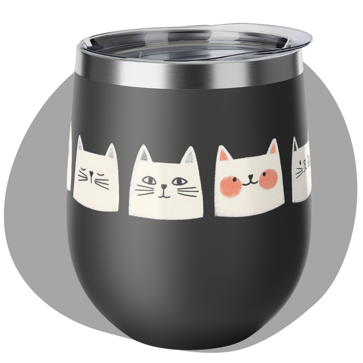 Tasse noire isotherme de 12 oz en inox - Motif adorable de chats