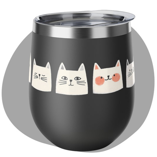 Tasse noire isotherme de 12 oz en inox - Motif adorable de chats