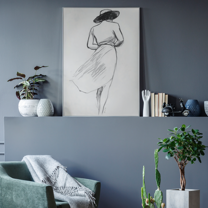 Póster impreso ecológico en estilo boceto de una mujer.