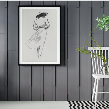 Póster impreso ecológico en estilo boceto de una mujer.