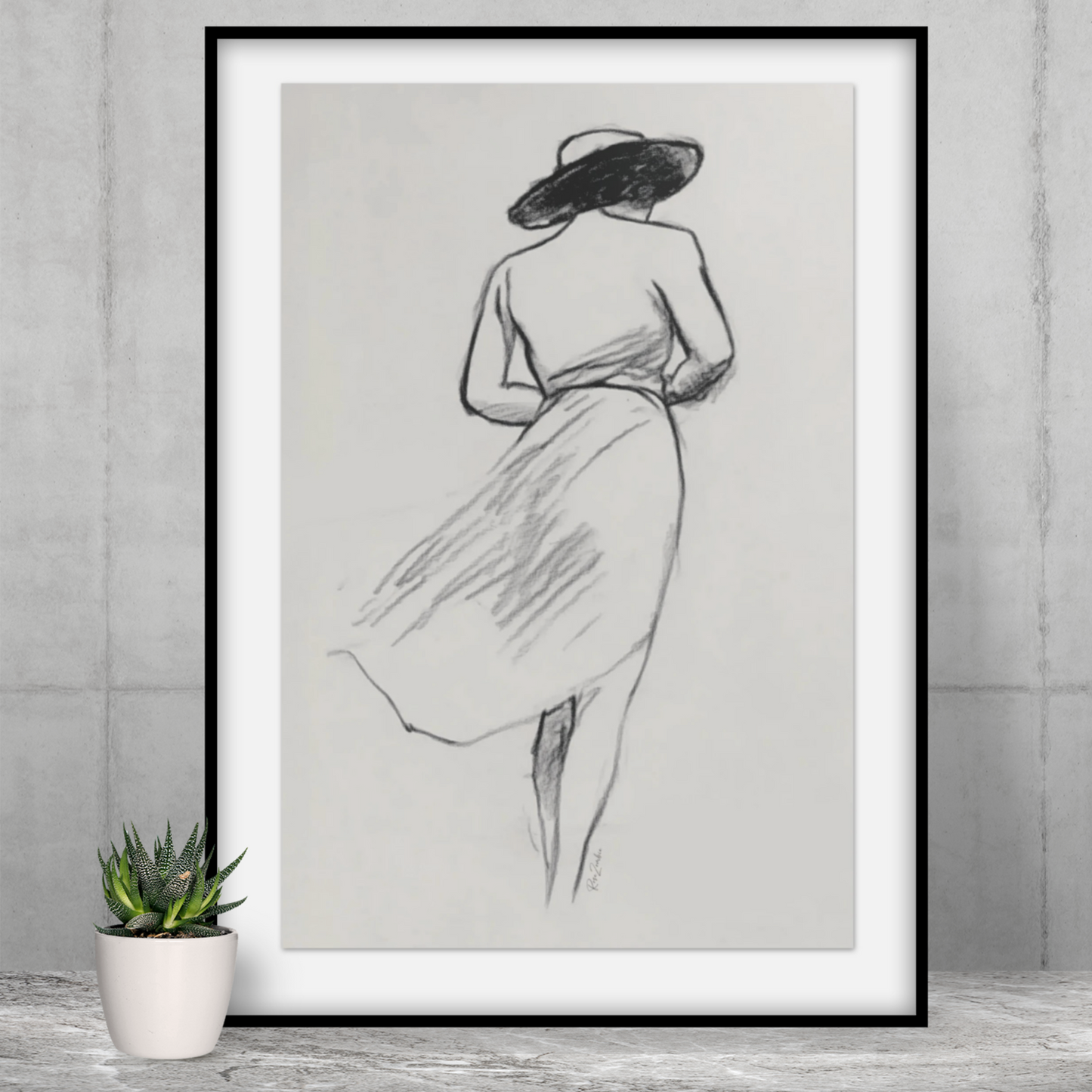 Póster impreso ecológico en estilo boceto de una mujer.