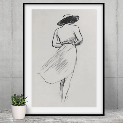 Póster impreso ecológico en estilo boceto de una mujer.