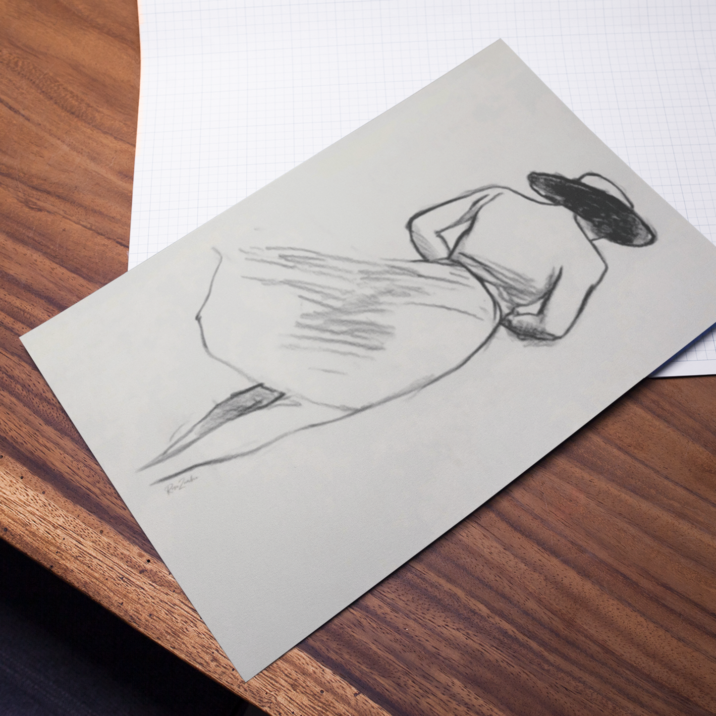 Póster impreso ecológico en estilo boceto de una mujer.