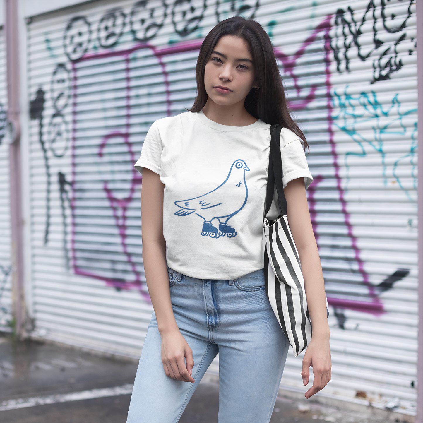 T-shirt écolo en coton durable - Imprimé amusant de pigeon