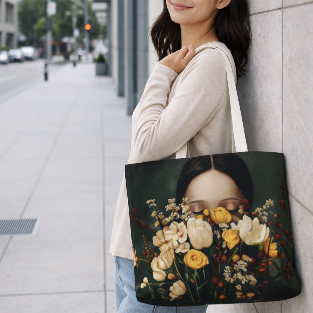 Sac tote large en coton éthique – Renaissance florale