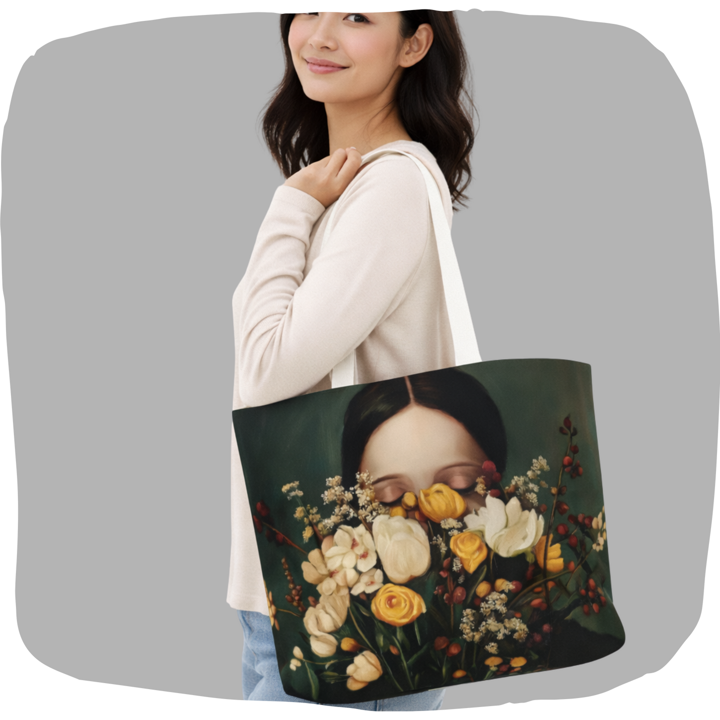 Sac tote large en coton éthique – Renaissance florale