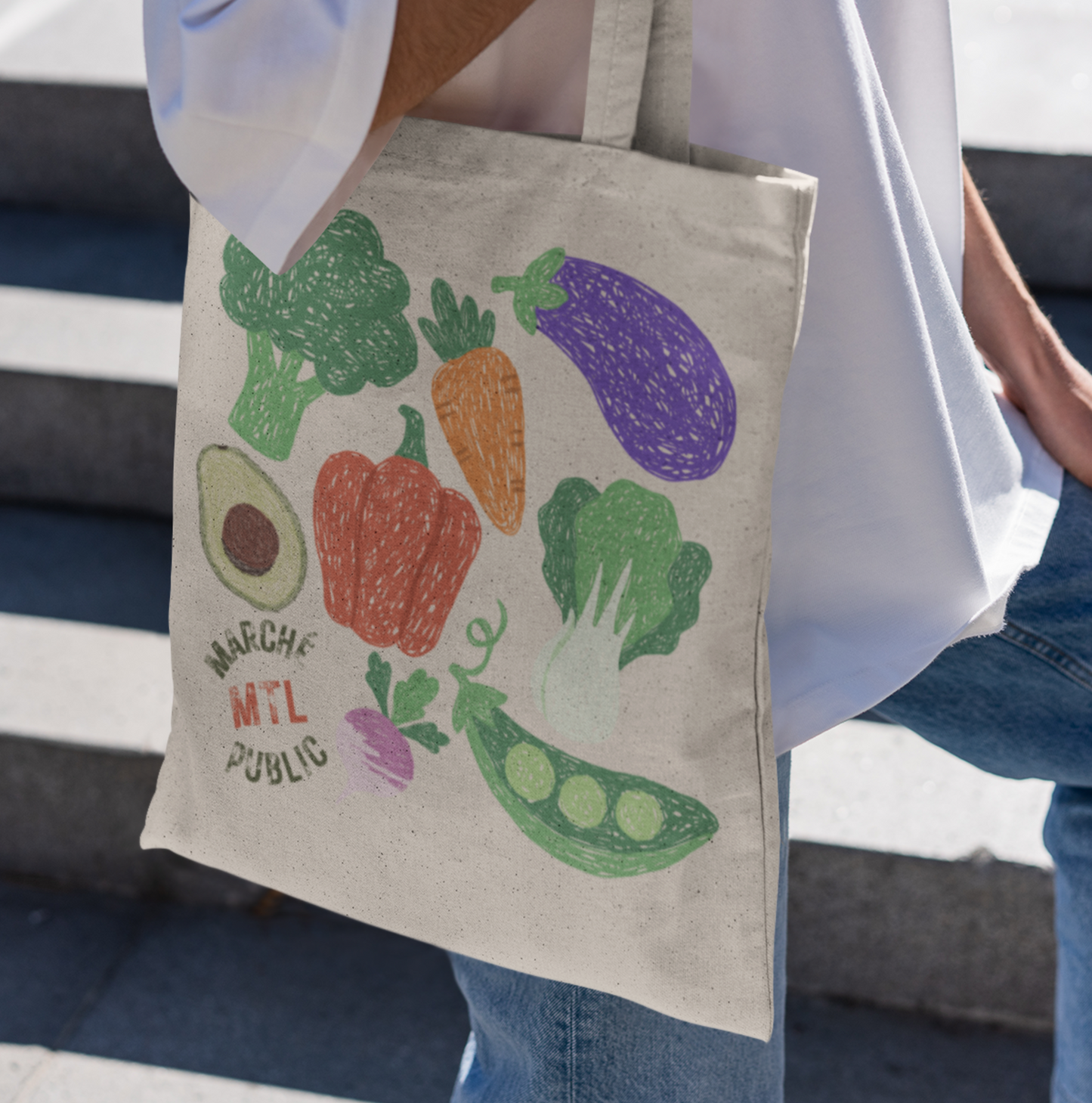 Sac tote beige en coton éthique - Marché publique Montréal