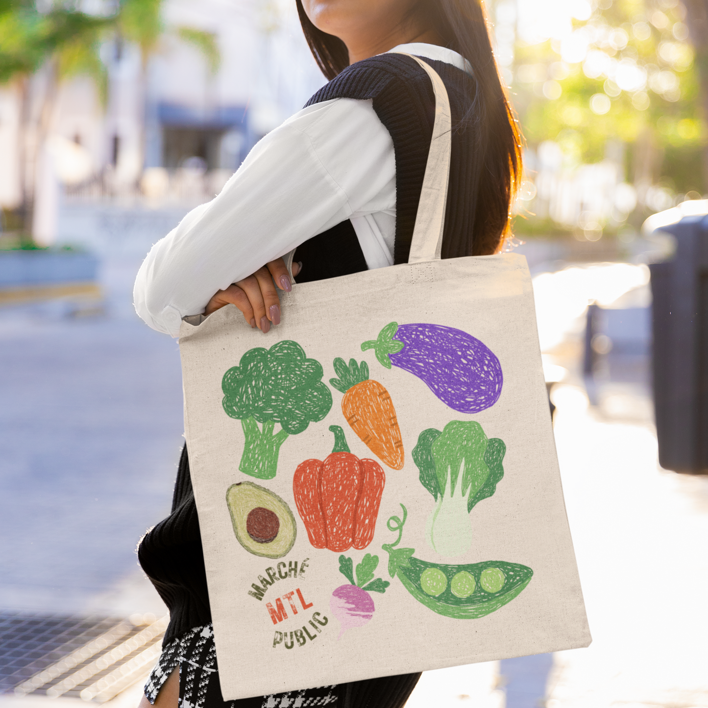 Sac tote beige en coton éthique - Marché publique Montréal