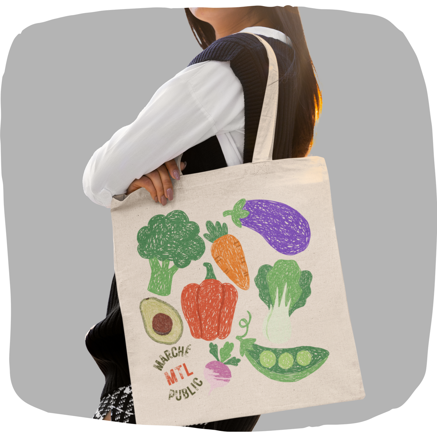 Sac tote beige en coton éthique - Marché publique Montréal