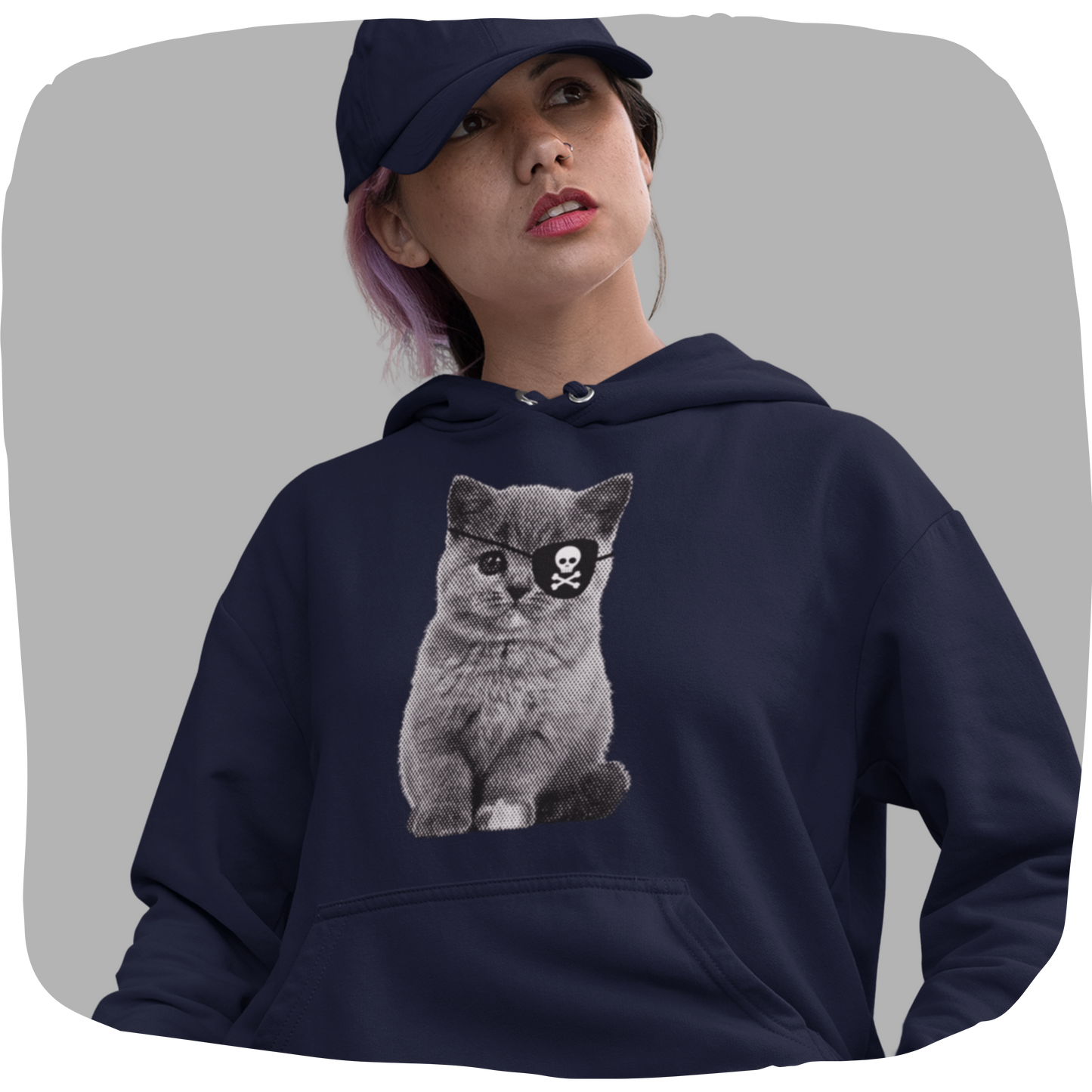 Organic cotton hoodie - Pirate cat - Medium weight