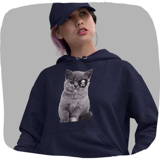 Sweat à capuche en coton bio - Chat pirate - Epaisseur moyenne