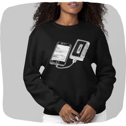 Organic cotton sweater - Vintage cassette and smartphone print