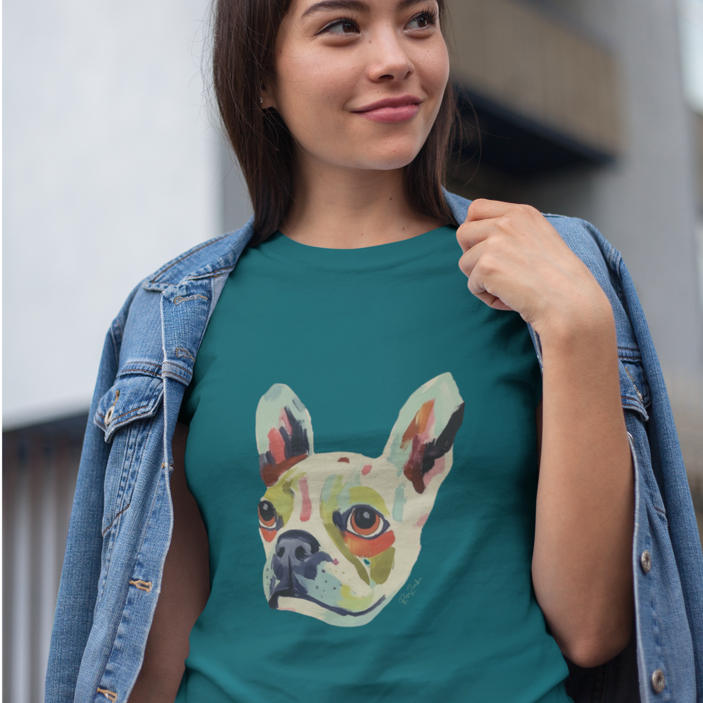 T-shirt en coton bio - Imprimé d'une tête de chien