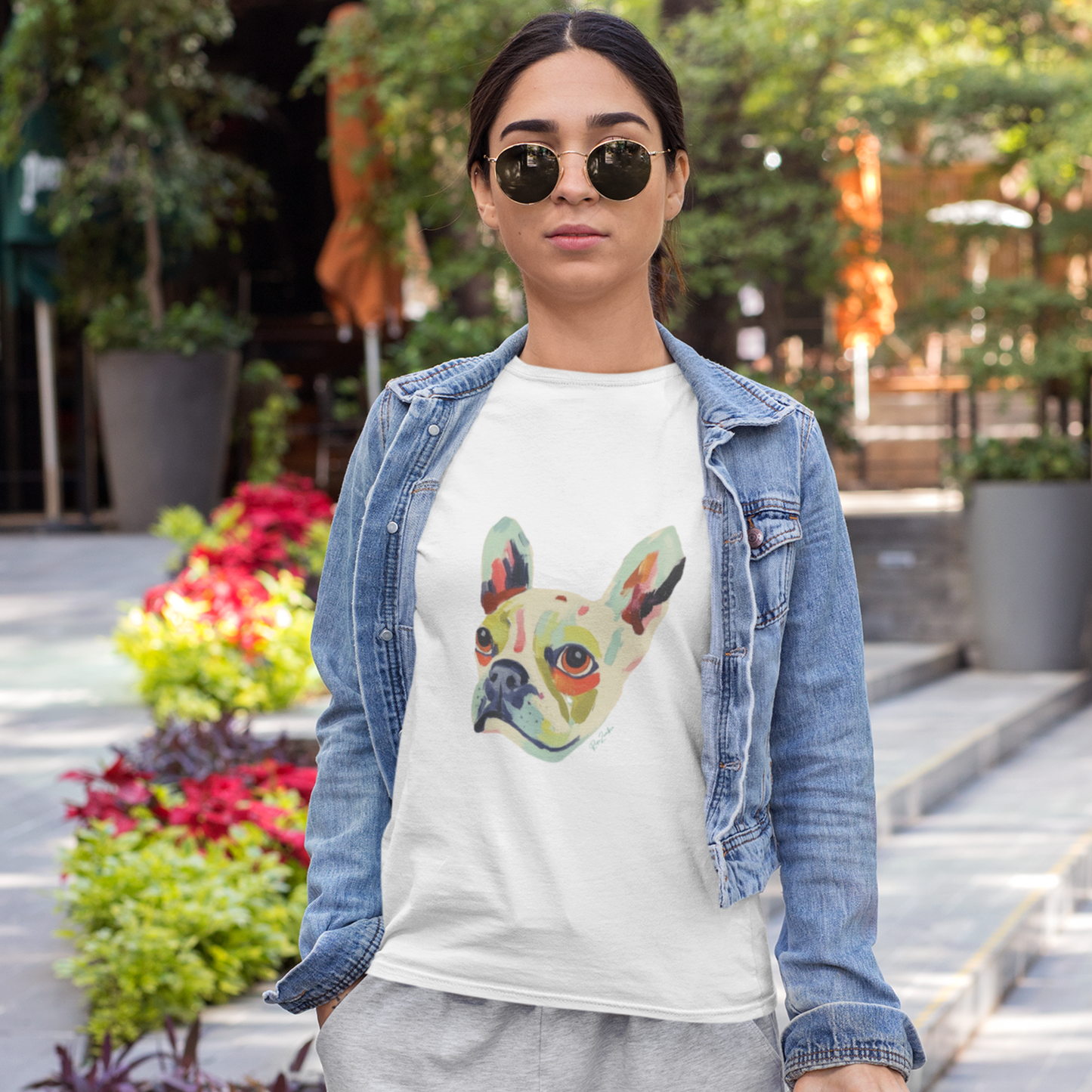 T-shirt en coton bio - Imprimé d'une tête de chien