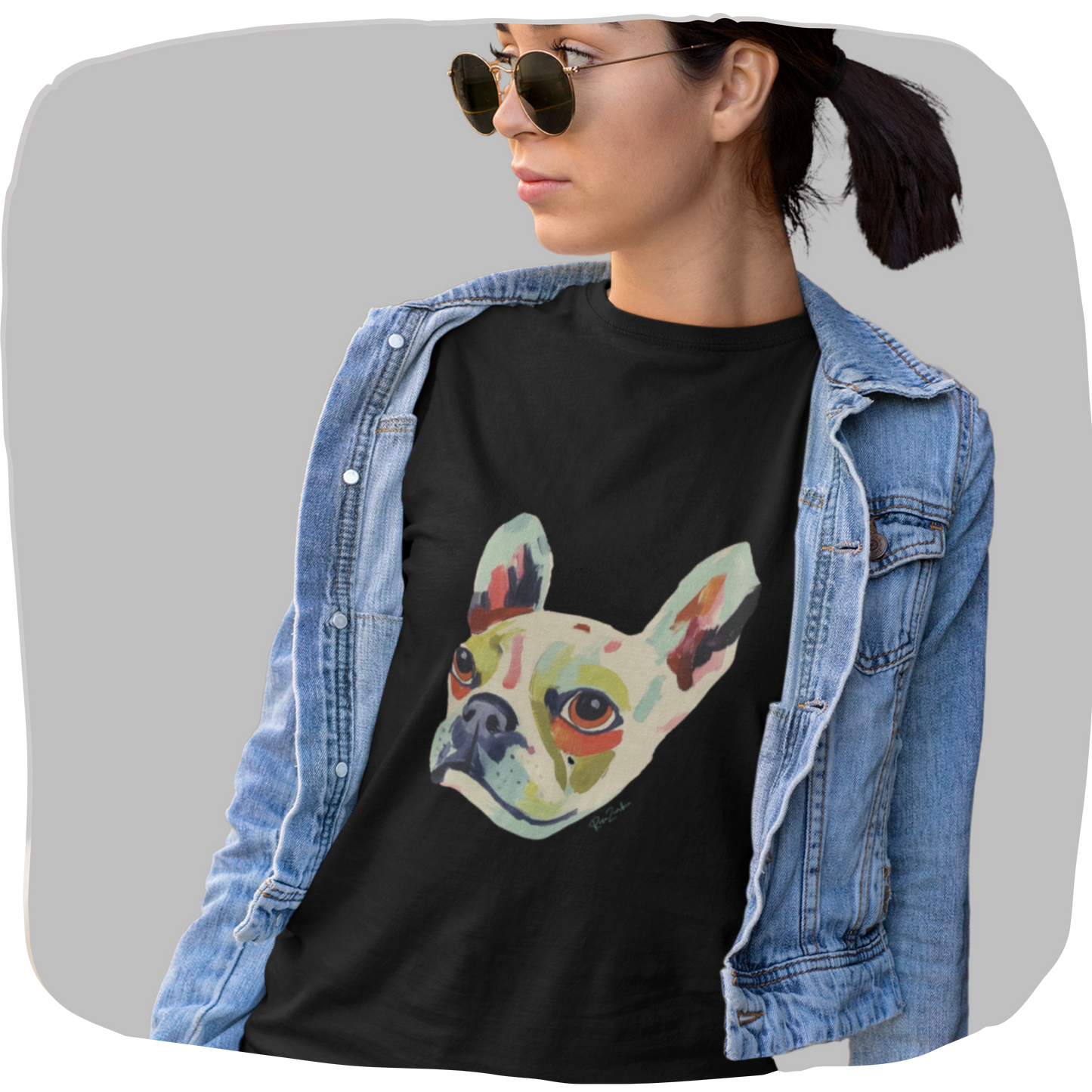 T-shirt en coton bio - Imprimé d'une tête de chien