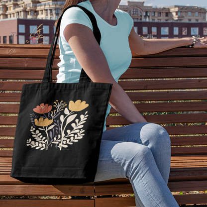 Sac tote noir en coton bio - Fleurs des champs