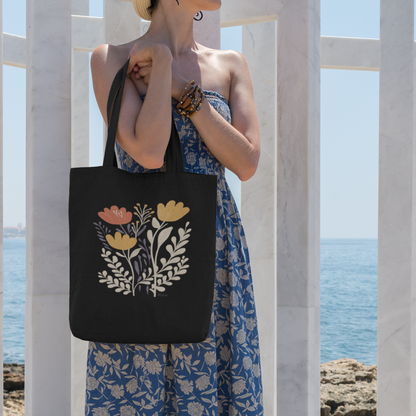 Sac tote noir en coton bio - Fleurs des champs