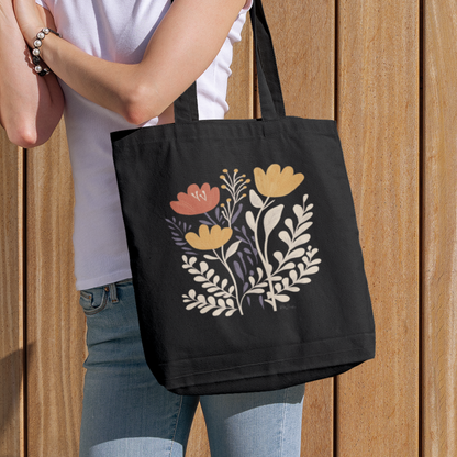 Sac tote noir en coton bio - Fleurs des champs