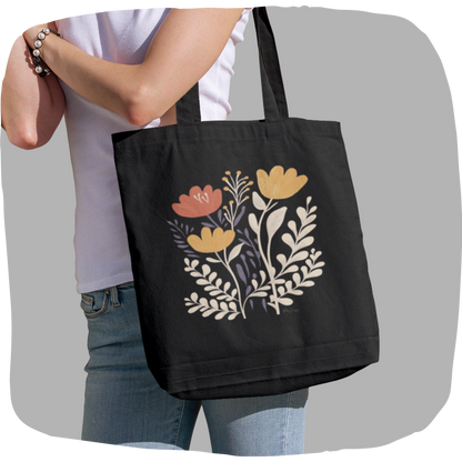 Sac tote noir en coton bio - Fleurs des champs