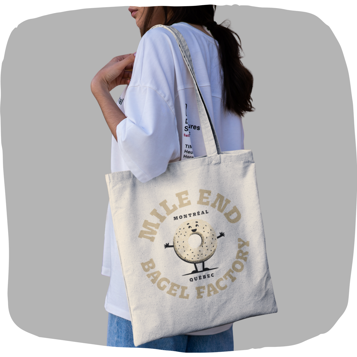 Sac tote en coton bio  - Imprimé bagel souvenir de Montréal