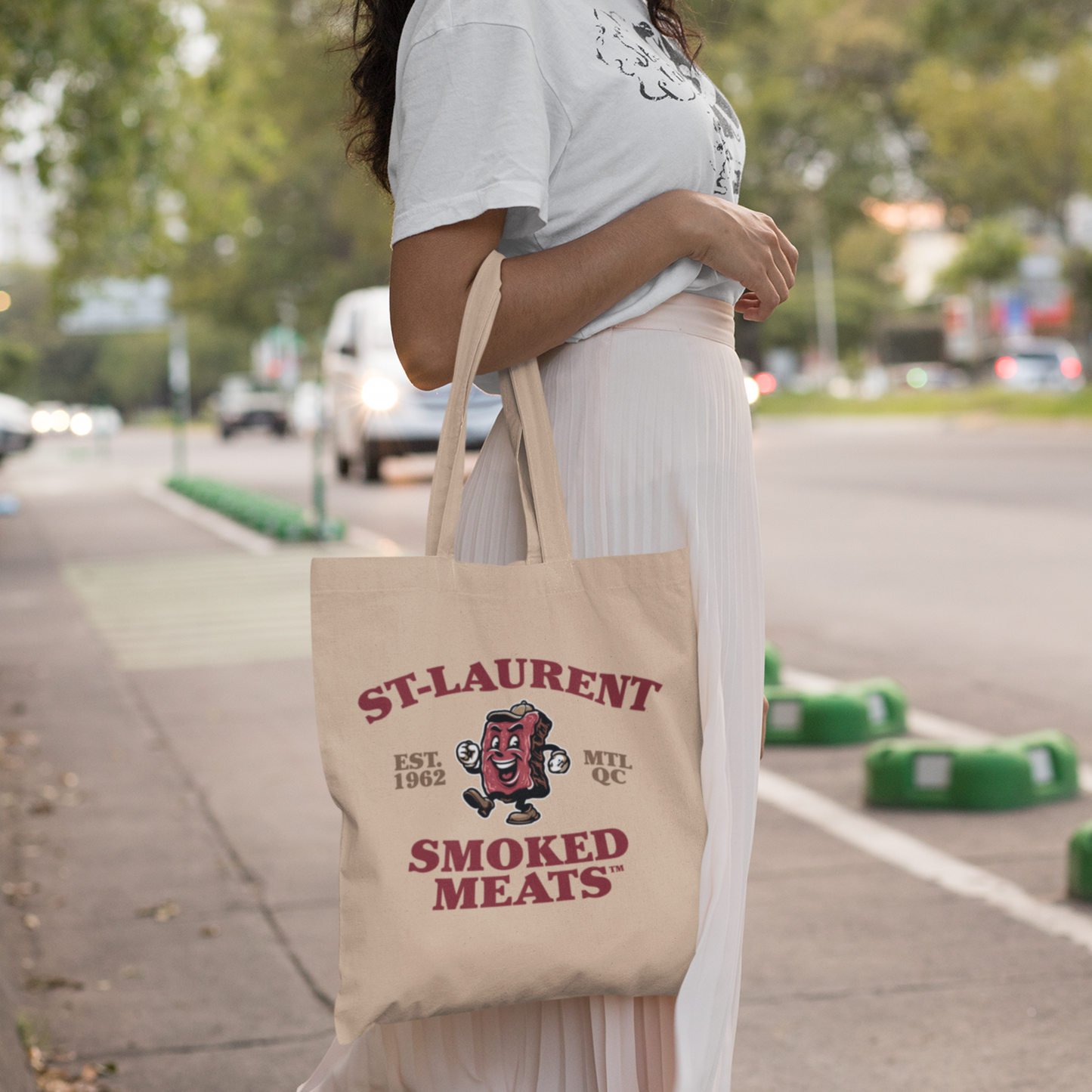 Sac tote en coton bio - Imprimé smoked meat souvenir de Montréal