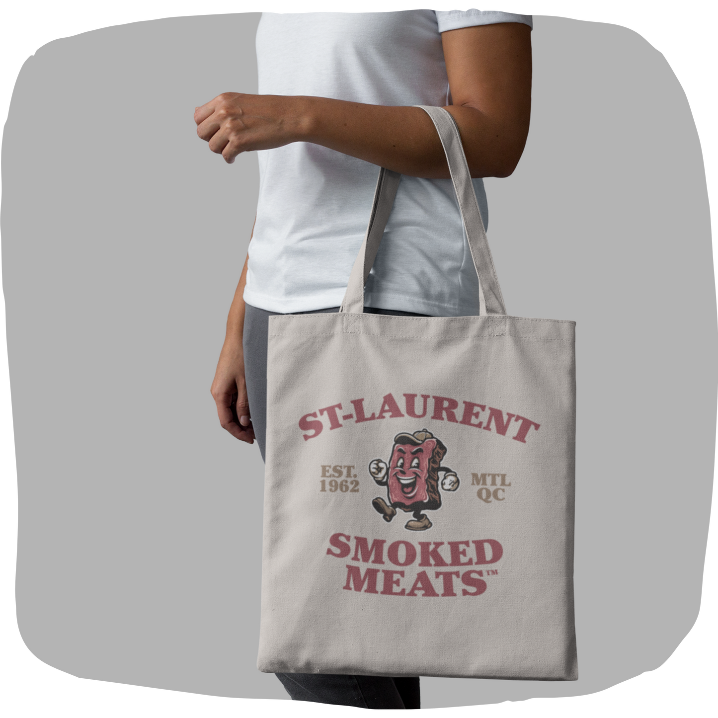 Sac tote en coton bio - Imprimé smoked meat souvenir de Montréal