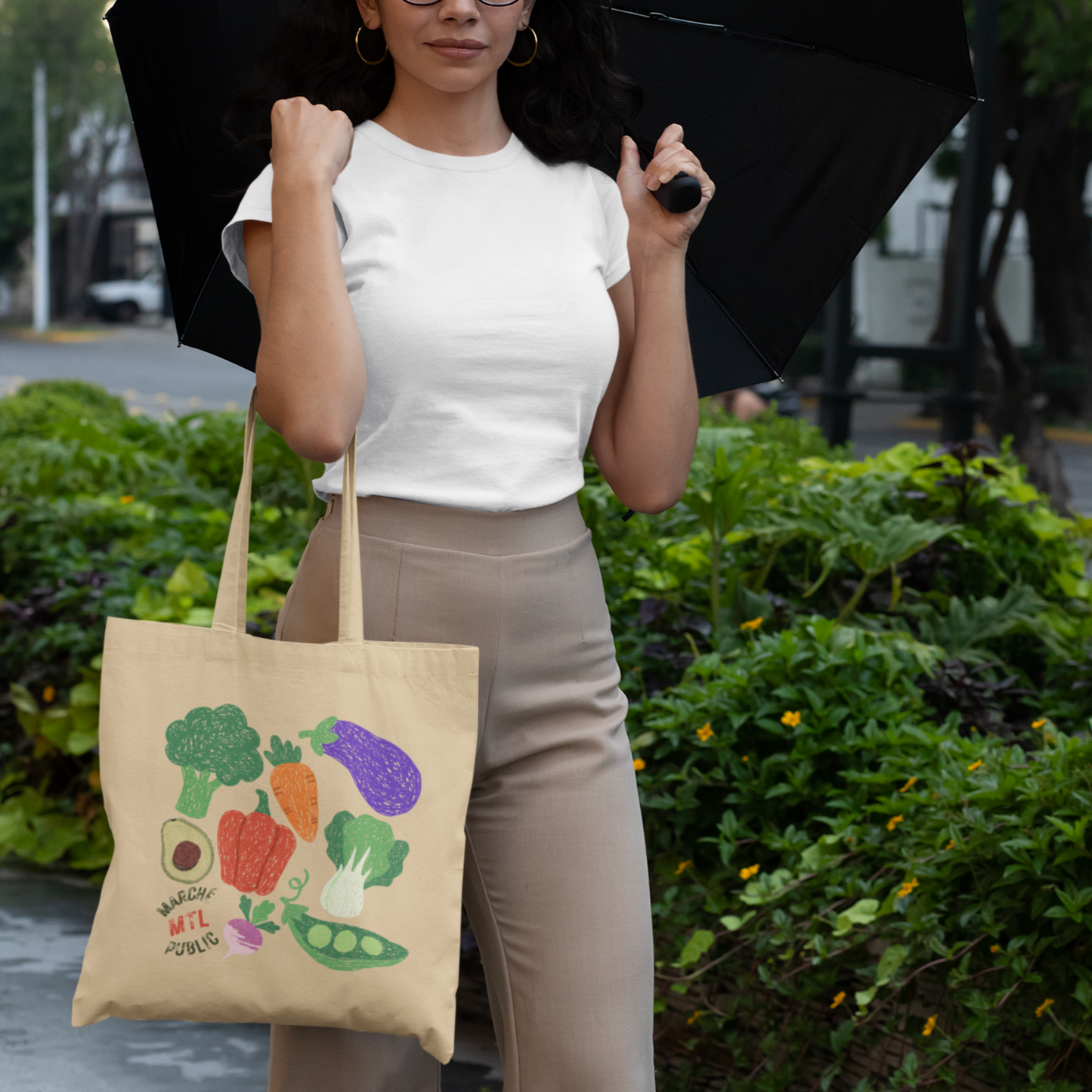 Sac tote beige en coton bio – Marché publique Montréal