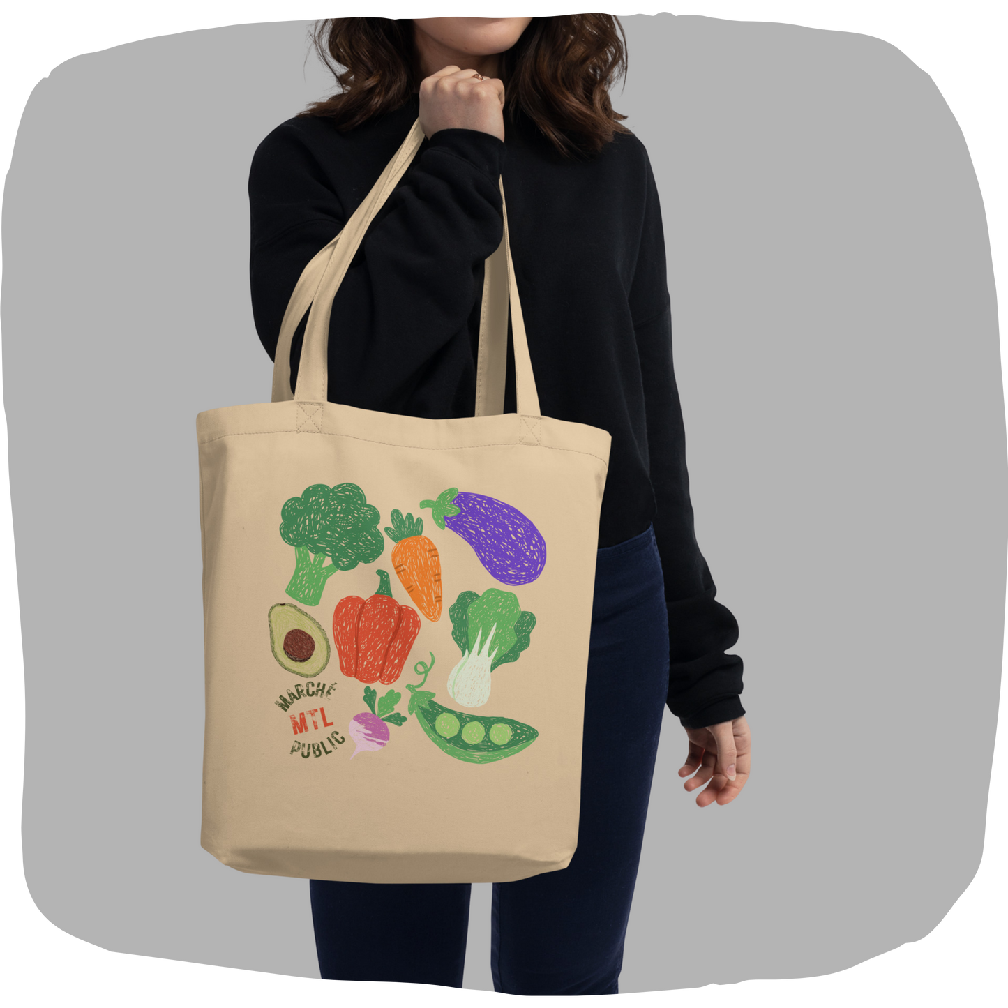 Sac tote beige en coton bio – Marché publique Montréal