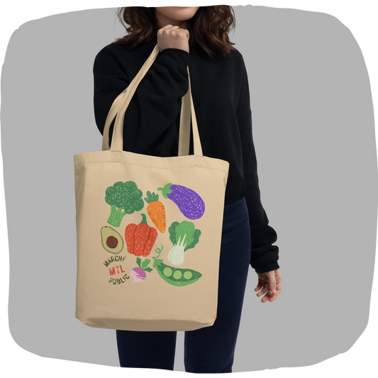 Sac tote beige en coton bio – Marché publique Montréal