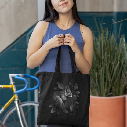 Sac tote noir en coton bio - Écureuil endormi